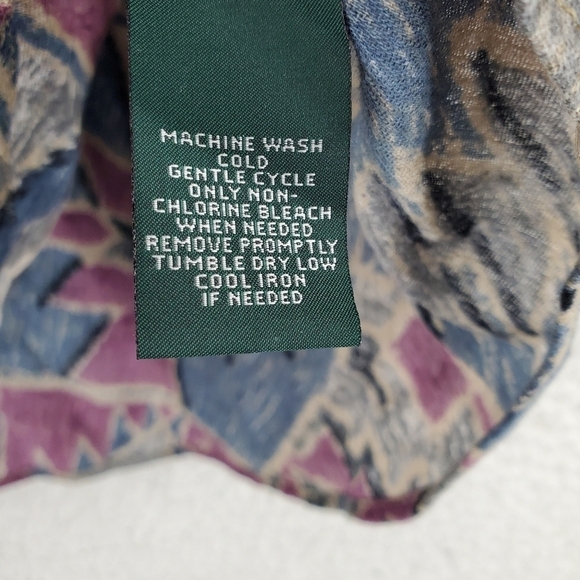 LRL Lauren Ralph Lauren Top Blouse Womens M Blue Purple Abstract 3/4 Sleeve - Picture 8 of 12